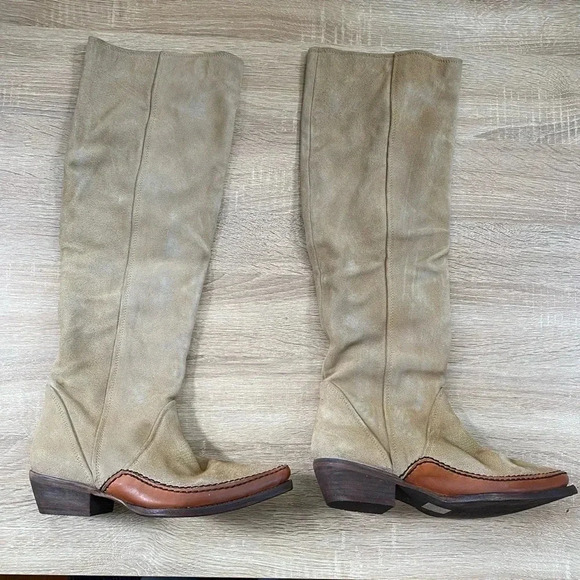 New Free People Sterling Western Knee High Suede Boots Tan Brown Womens 6.5 - Picture 10 of 15
